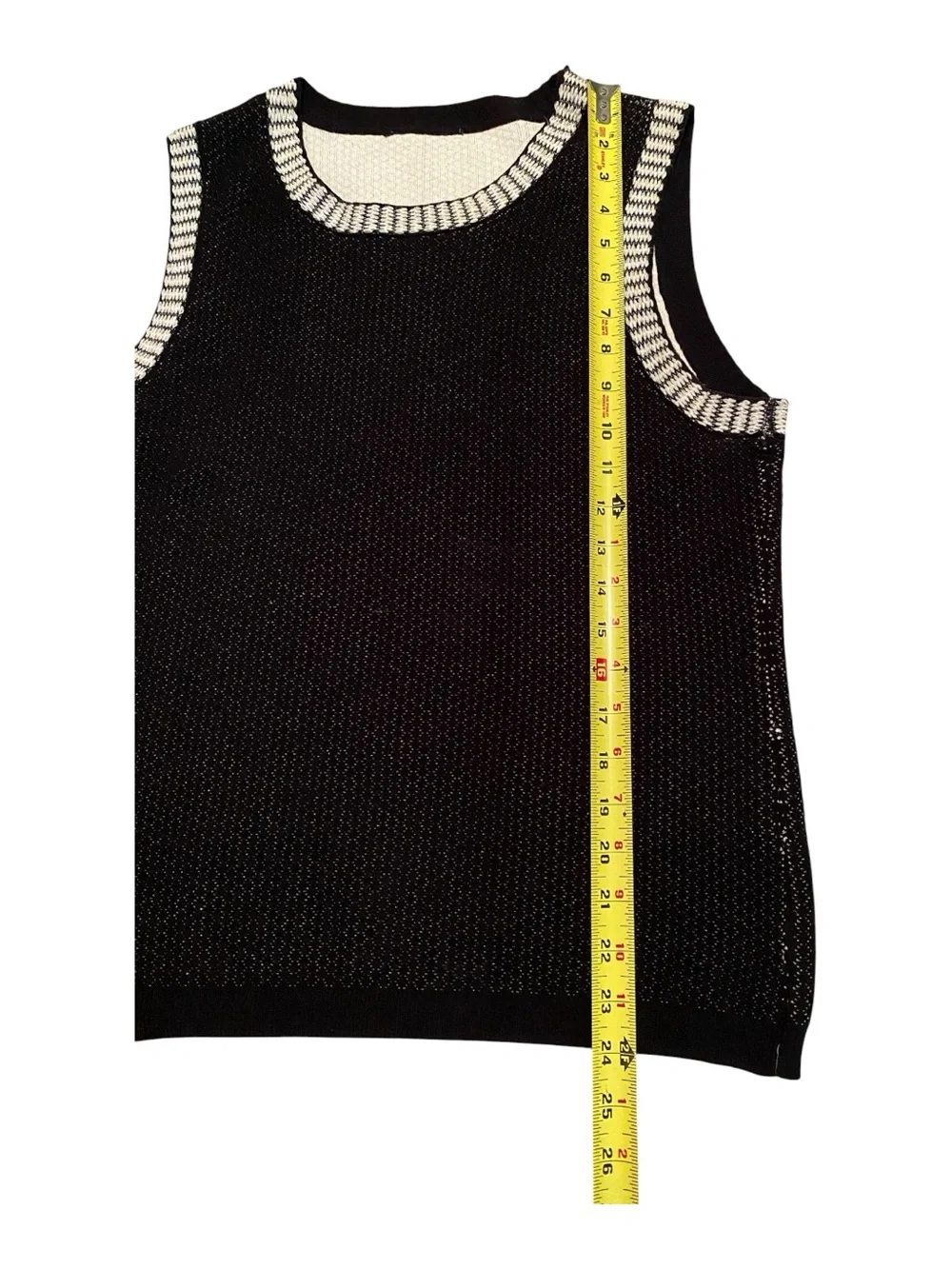 Women’s Black Sleeveless Sweater with Cream Lining around Neck and Shoulders - Picture 5 of 6